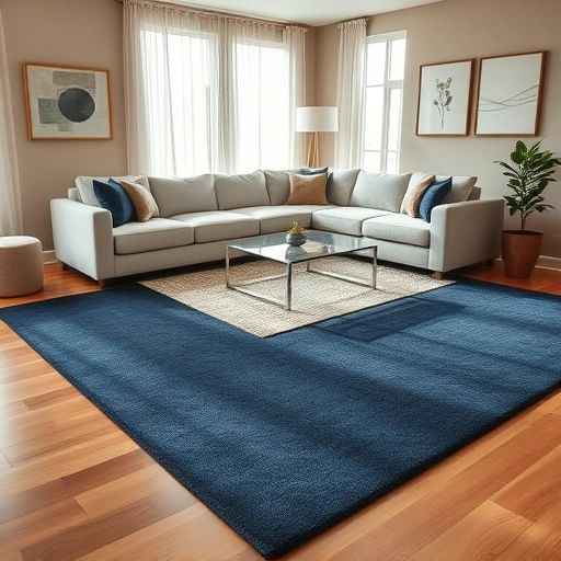 Luxurious living room in Scio Township, MI with deep navy carpet, light gray sectional, and elegant decor.