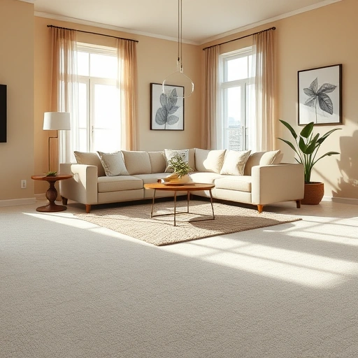 Completed carpet padding installation in a stylish Ann Arbor living room with plush carpet and elegant decor.