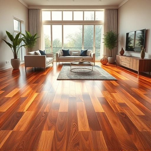 Spacious Plymouth MI living room with warm hardwood floors, modern decor, and natural light enhancing the space.