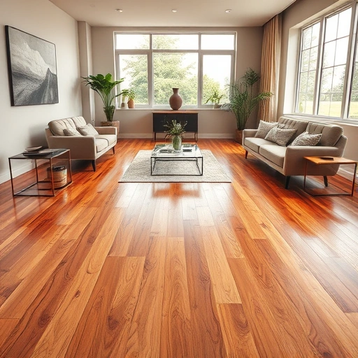 Completed hardwood flooring installation in Milan MI featuring warm tones, glossy finish, and modern minimalistic decor.