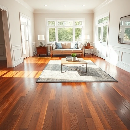 Spacious living room in Ann Arbor with polished hardwood floors, elegant decor, and natural light enhancing the inviting space.