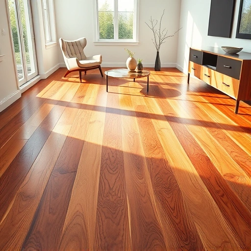 Flooring installation in Scio Township MI featuring polished hardwood, minimalist furniture, and warm natural light.