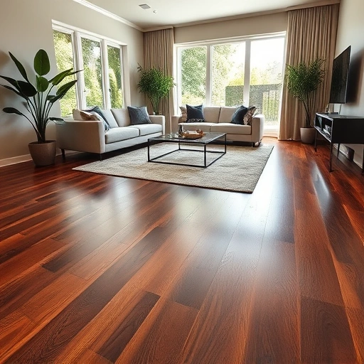 Hardwood flooring in a chic Ann Arbor living room with dark oak planks, modern furniture, and natural light.