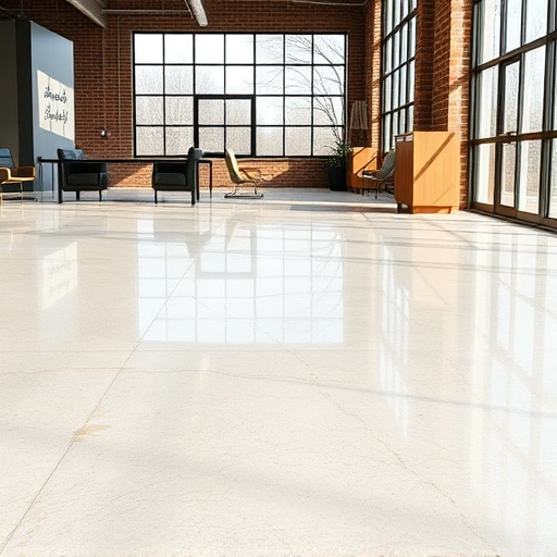 Polished concrete floor in a spacious Ann Arbor room with natural light, modern décor, and inviting atmosphere.