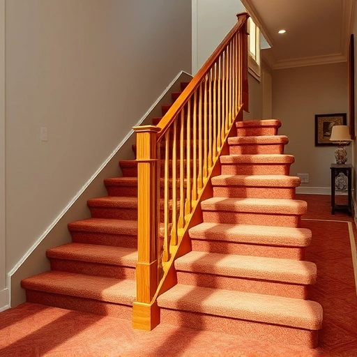 Carpet Stair Installation in Ann Arbor, featuring plush carpet, polished railing, and a modern, inviting hallway decor.