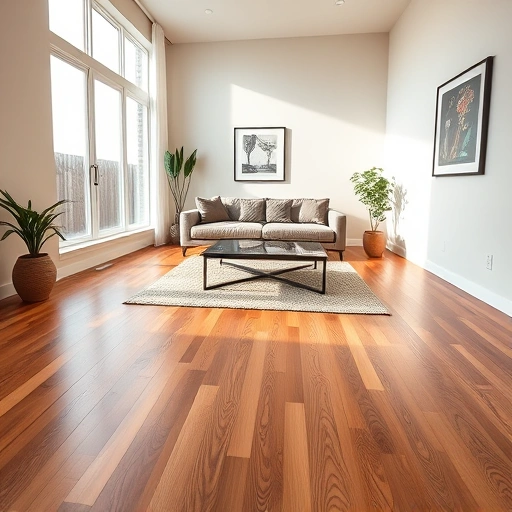 Hardwood flooring installation in a contemporary Ann Arbor home with warm tones, modern decor, and natural light.