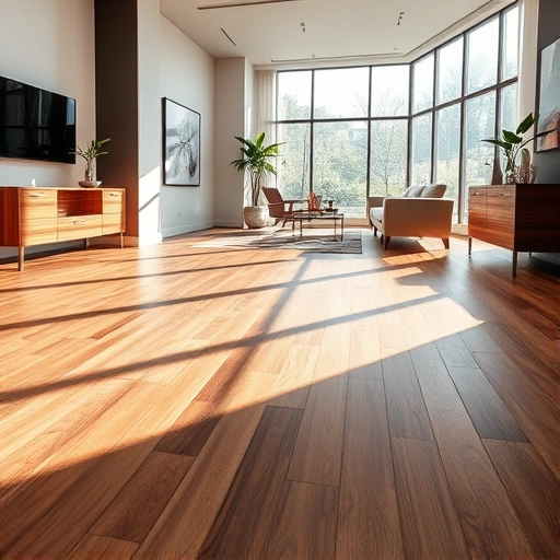 Flooring installation in Waterford Township MI showcasing hardwood and tiles in a modern interior with elegant decor.