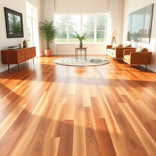 Completed wood flooring installation in Pittsfield Township MI, showcasing warm tones and elegant decor in a professional space.