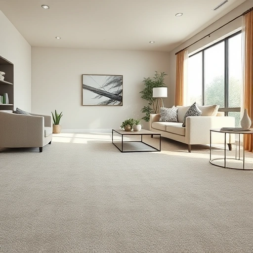 Spacious living room in Whitmore Lake MI featuring plush neutral carpets, modern furniture, and natural light.