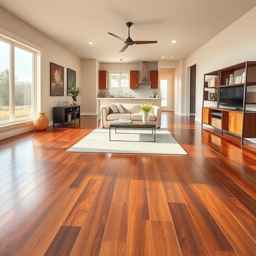 Spacious living room in Superior Township MI featuring elegant hardwood floors and neutral decor with natural light.