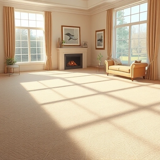 Freshly stretched carpet in a beautifully finished Ann Arbor room, showcasing elegant earth tones and warm decor.