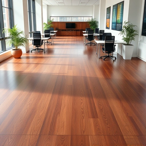 Completed commercial flooring installation in Ann Arbor MI featuring polished wood finish in a modern office space.