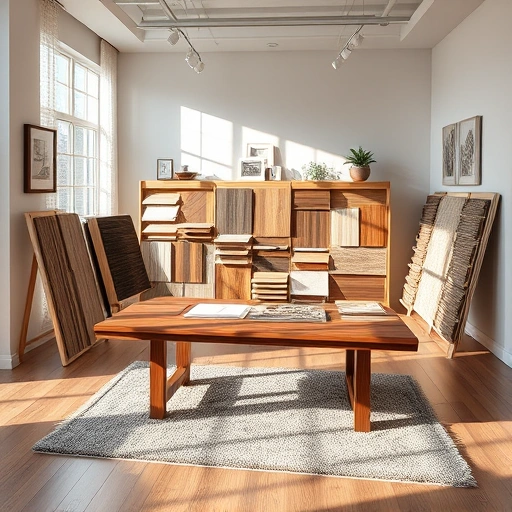Modern flooring consultation in Ann Arbor MI with hardwood, laminate, tile, and carpet samples in a spacious room.