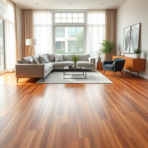 Luxury vinyl plank flooring in a modern living room in Ann Arbor MI with natural wood-like texture and warm tones.