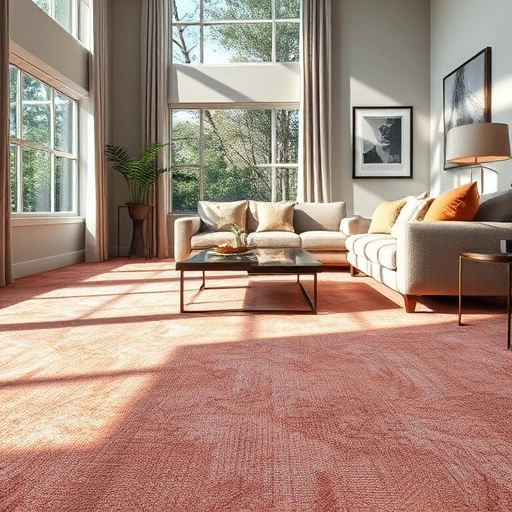 Cozy living room in Ann Arbor with vibrant, wrinkle-free carpet and modern decor, bathed in natural light.