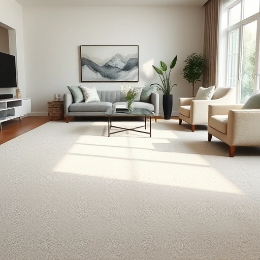 Modern living room in Ann Arbor with a freshly stretched carpet showcasing seamless edges and elegant decor.