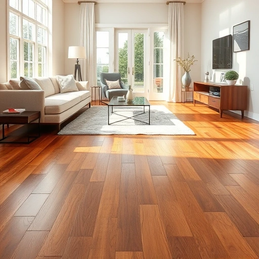 Beautifully polished hardwood floor in Milford MI with intricate grain patterns and contemporary decor reflecting natural light