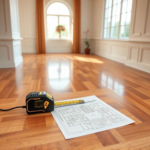 Completed flooring measurement in Ann Arbor MI with polished hardwood floors and modern tools on a wooden table.