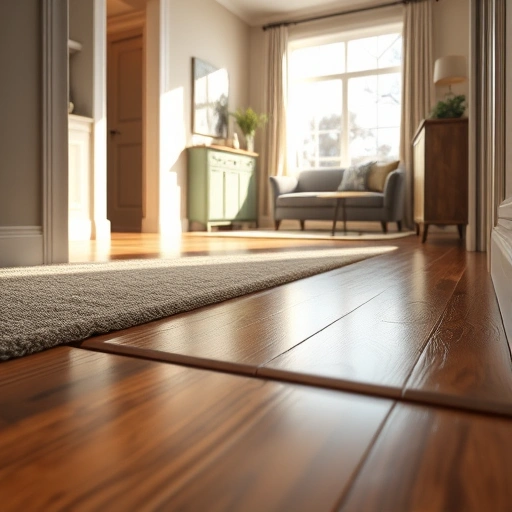 Carpet threshold installation in Ann Arbor MI showcasing seamless hardwood and carpet transition in a modern living space