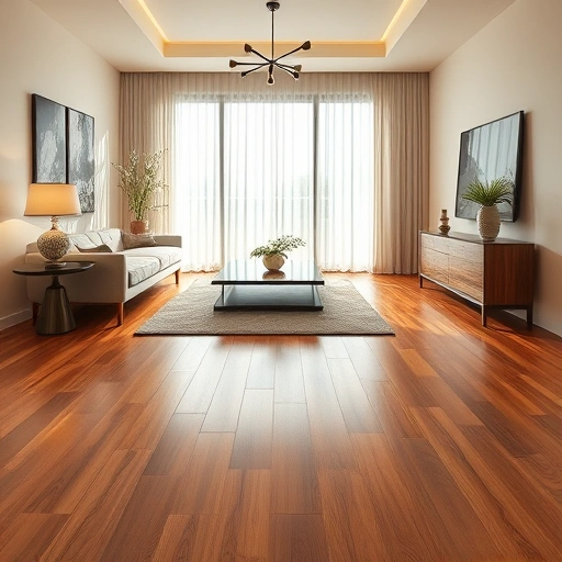 Elegant hardwood flooring installation in Commerce Township MI with warm tones, minimalist decor, and soft lighting.