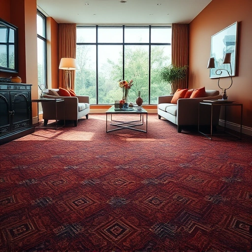 Completed carpet flooring installation in Ann Arbor MI with rich hues and intricate patterns in a stylish setting.