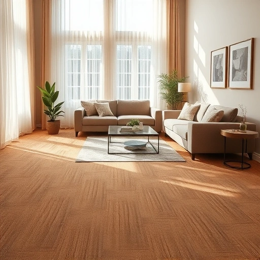 Elegant living room in Novi MI with textured carpet flooring, contemporary furniture, and soft natural light.