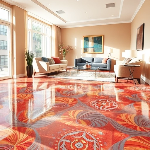 Completed sheet vinyl installation in Ann Arbor MI featuring vibrant patterns and modern decor with soft lighting.
