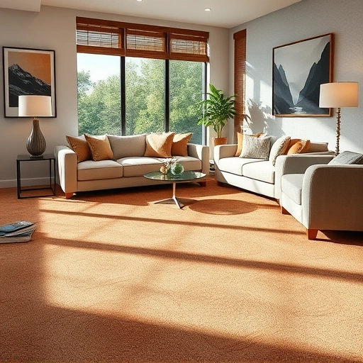 Luxurious plush carpet installation in Saline MI, featuring warm earth tones and elegant furnishings in a well-lit room.