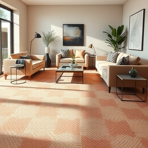 Completed carpet installation in a modern Ann Arbor living room with elegant furniture and warm color palette.
