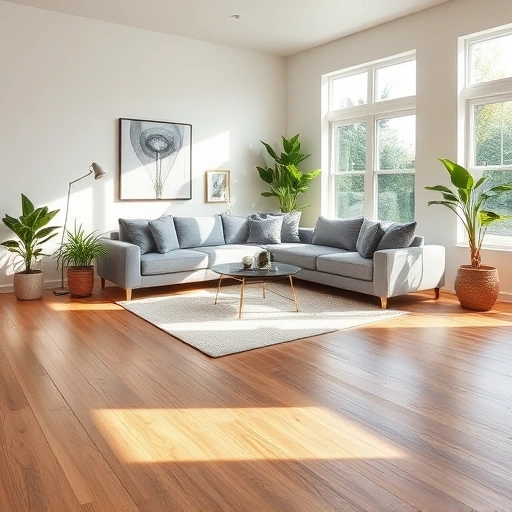 Luxury vinyl plank flooring in a bright Ann Arbor living room with modern decor and elegant design features.