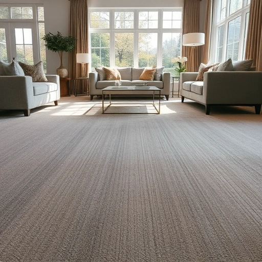 Completed carpet re-stretching in a modern living room in Ann Arbor, showcasing smooth, flawless surface and rich texture.