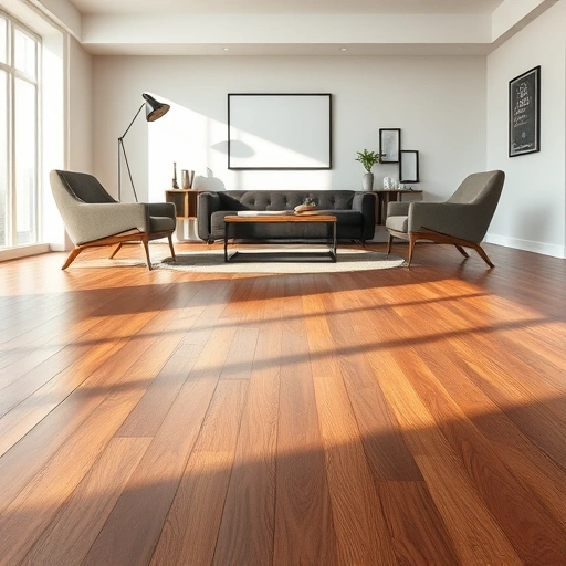 Seamless sheet vinyl flooring installation in a modern room in Ann Arbor with a rich wood-like texture and minimalist decor.