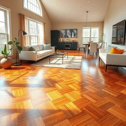 Beautiful hardwood flooring in an open-concept living space in Ann Arbor, MI, with warm walls and modern decor.