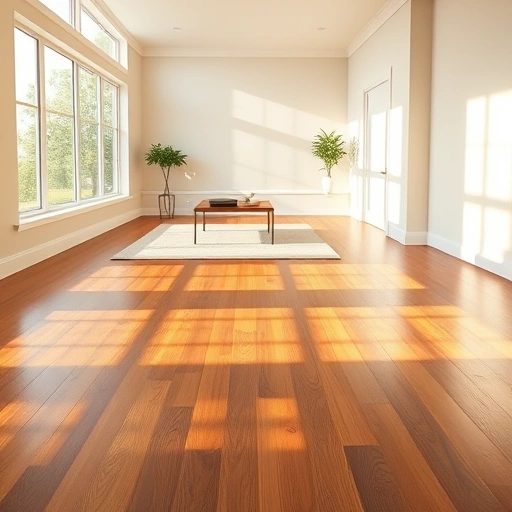 Spacious sunlit room in Lyon Township with polished hardwood floors and elegant decor highlighting quality flooring.