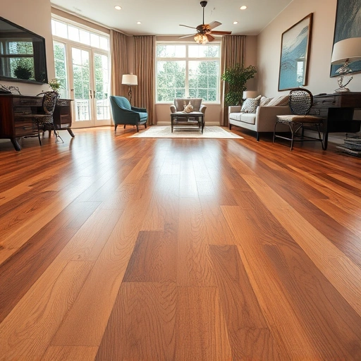 Completed hardwood flooring project in Birmingham MI showcasing rich tones and polished finish in a modern interior.