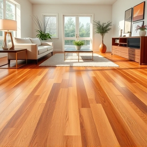 Completed hardwood flooring installation in Westland, MI with polished finish, elegant decor, and natural light ambiance.