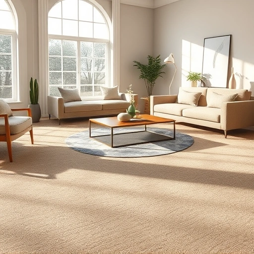 Luxurious taupe carpet installation in Westland MI with elegant decor, natural light, and modern furnishings.