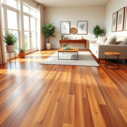 Engineered hardwood flooring in a modern Ann Arbor living room features oak tones, polished surface, and natural light.
