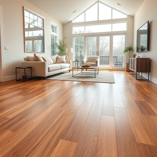 Spacious living area in Green Oak Township MI with elegant hardwood floors and modern furniture in warm oak tones.