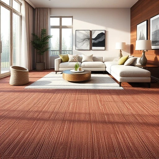 Modern living room in Farmington Hills with rich patterned carpet, sleek furniture, and natural light enhancing comfort.