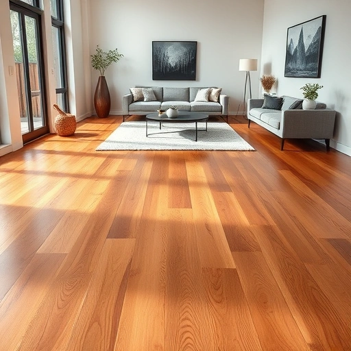 Hardwood flooring installation in Ann Arbor with polished oak planks in an elegant living room setting.
