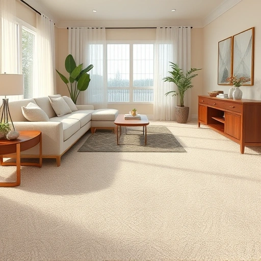 Luxurious cream carpet installation in a spacious living room with elegant furniture and soft natural light.