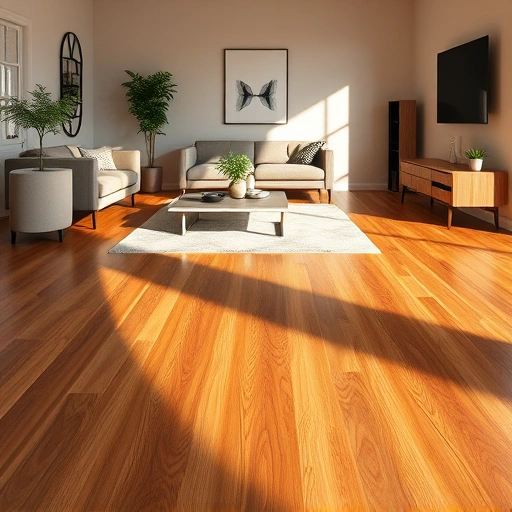 Beautiful polished hardwood floor in Superior Township MI with modern furniture and warm tones in inviting atmosphere.