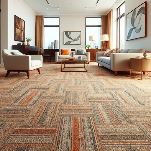 Completed carpet installation in Wixom MI showcasing vibrant neutral colors in a modern interior with elegant furnishings.