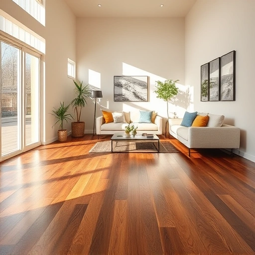 Beautifully designed living room in Dexter MI featuring rich hardwood flooring and modern minimalist decor.