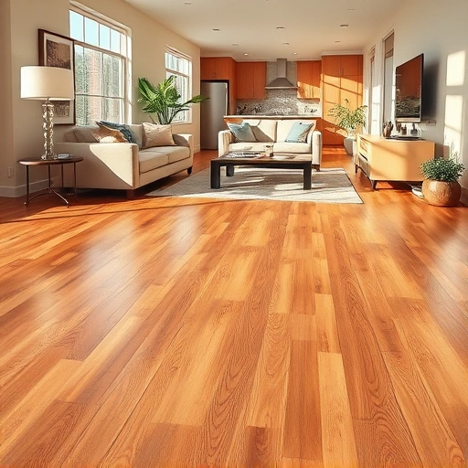 Polished hardwood flooring in a modern Farmington living room with natural light, contemporary decor, and elegant details.