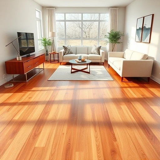 Perfectly installed hardwood floor in a modern Howell MI living room, showcasing rich tones and elegant decor.