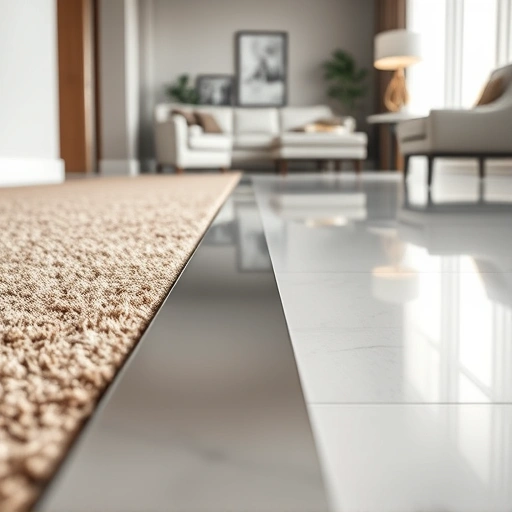 Carpet transition strip installation showcasing seamless flooring contrast in a modern interior space in Ann Arbor MI.