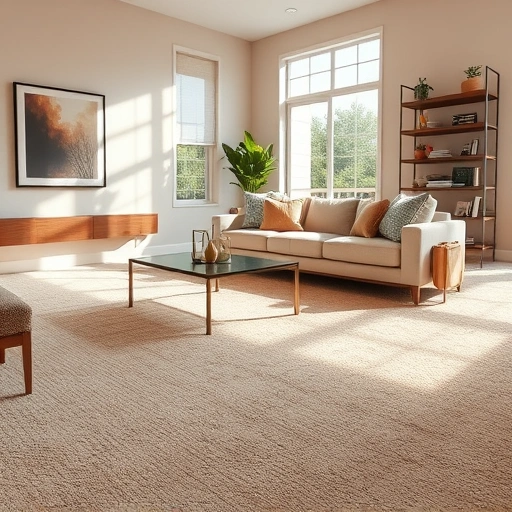 Spacious living room in Northville MI featuring soft beige carpet, modern furniture, and natural light ambiance.
