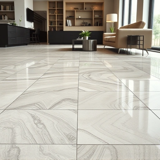 Sheet vinyl flooring installation in a stylish Ann Arbor space, showcasing glossy finish and intricate patterns.